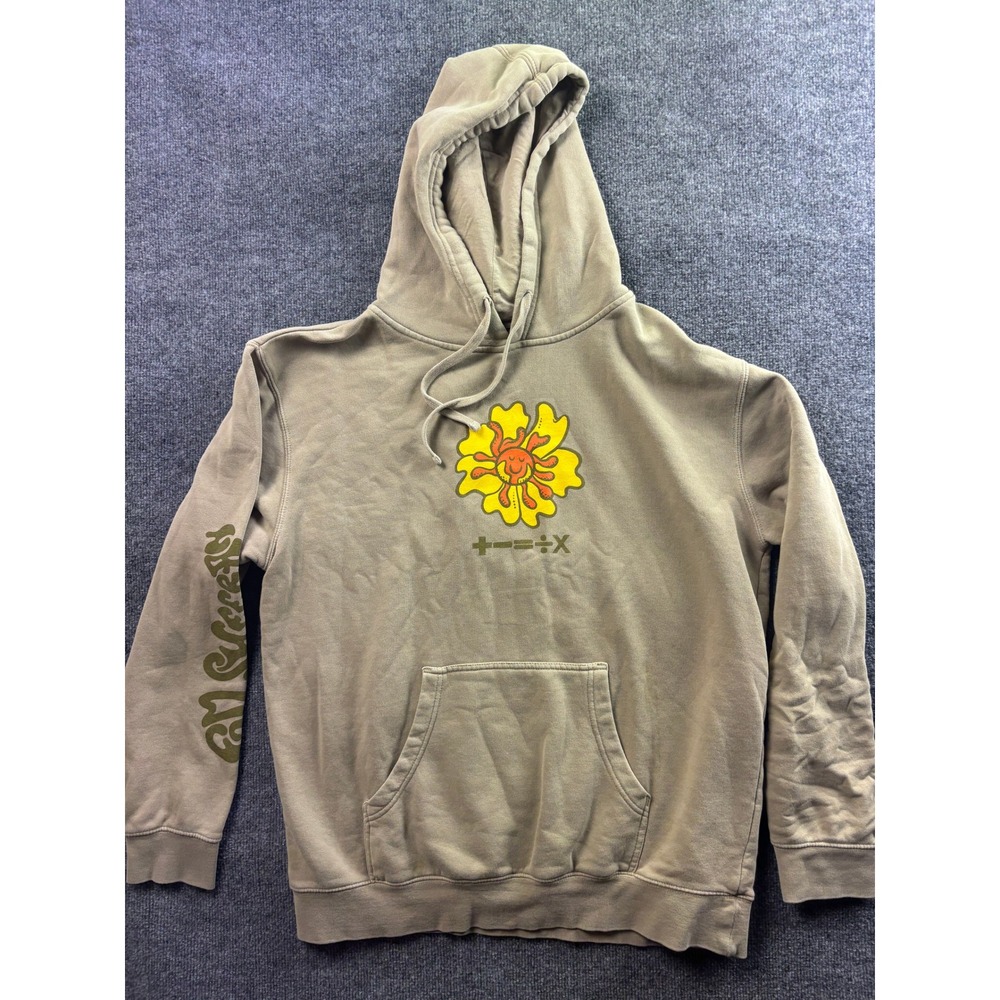 Ed Sheeran Hoodie Mens Large Tan Mathematics Tour Flower Graphic Pullover